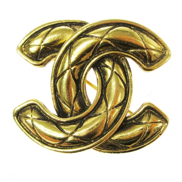 CHANEL CC Logos Quilted Brooch Pin Gold-Tone Accessories Vintage 1153 AK38329f - Picture 1 of 4